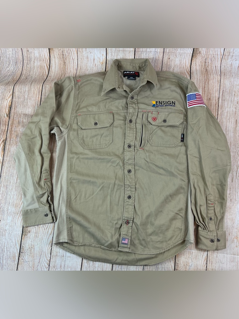 Mens Ariat FR CAT 2 Fire Resistant Khaki Work Button Shirt Size Medium